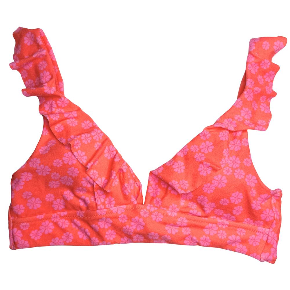 Raisins Floral Cannes Padded Ruffle V-Neck Bikini Top Size XL Juniors' Orange